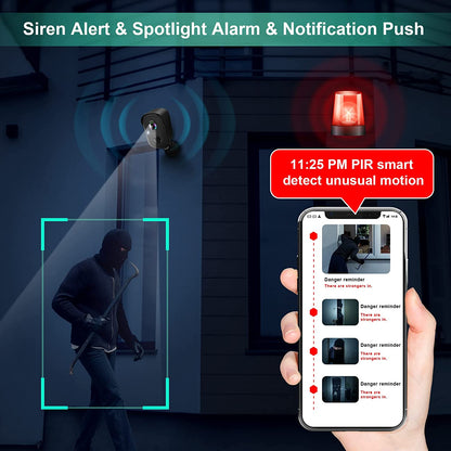 Security Cameras Wireless Outdoor, 1080P Battery Powered AI Motion Detection Spotlight Siren Alarm Wifi Surveillance Indoor Home Camera, Color Night Vision, 2-Way Talk, Waterproof, Cloud/Sd Storage