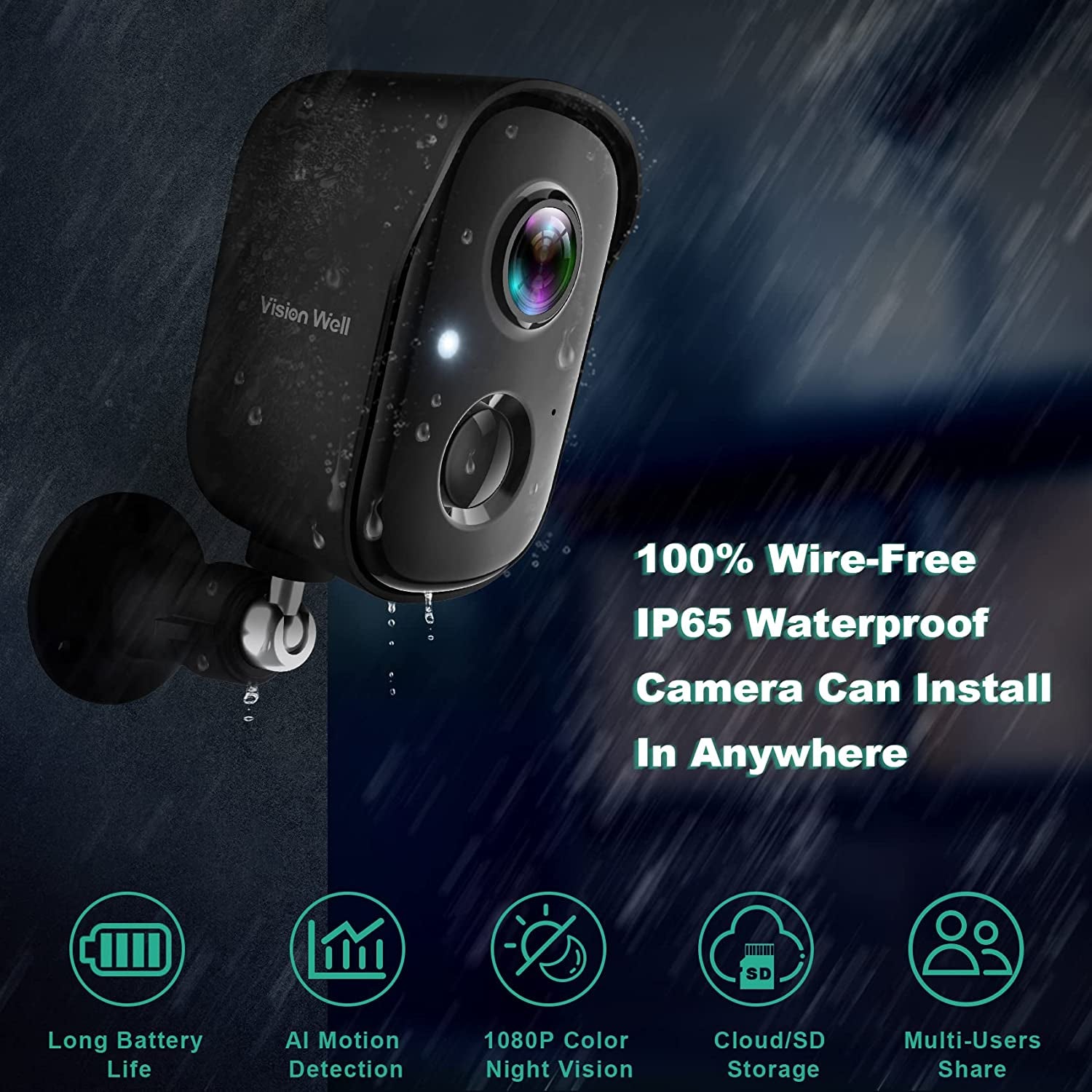 Security Cameras Wireless Outdoor, 1080P Battery Powered AI Motion Detection Spotlight Siren Alarm Wifi Surveillance Indoor Home Camera, Color Night Vision, 2-Way Talk, Waterproof, Cloud/Sd Storage