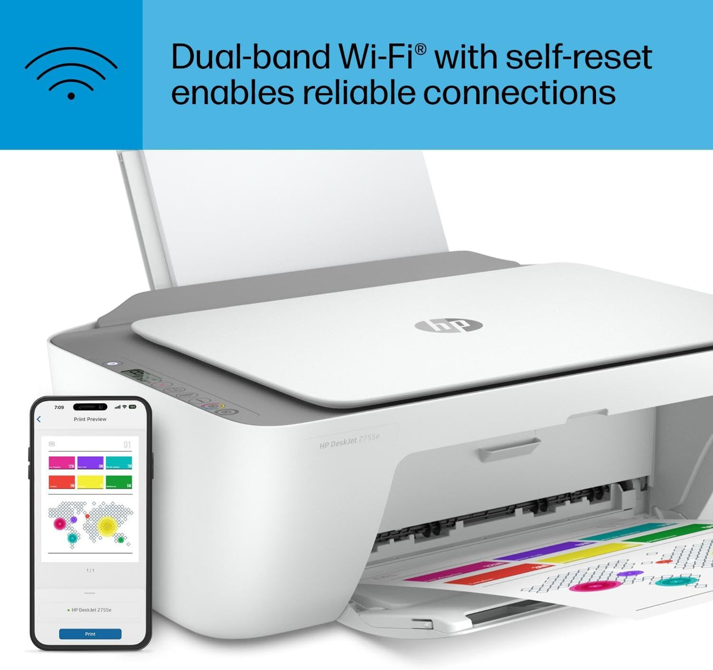 Deskjet 2755E Wireless All-In-One Color Inkjet Printer, Print, Scan, Copy, Best for Home, 6 Months of Ink Included (26K67A)