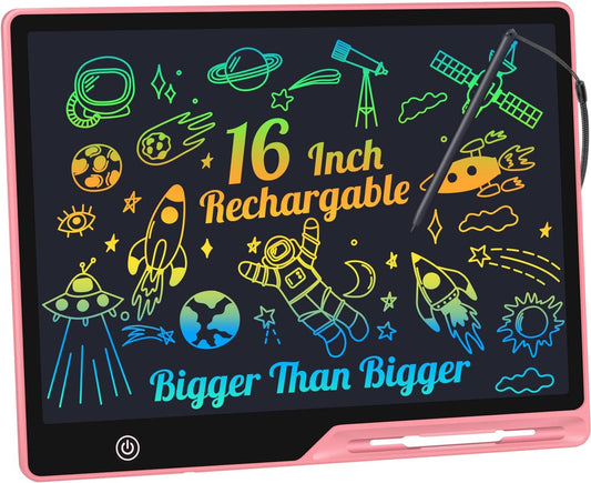 LCD Writing Tablet,16 Inch Colorful Screen Rechargeable Doodle Board Toddler Educational Toys for 3 4 5 6 Years Old Boys Girls Reusable Portable Drawing Tablet Christmas Toys Gifts for Kids (Pink)