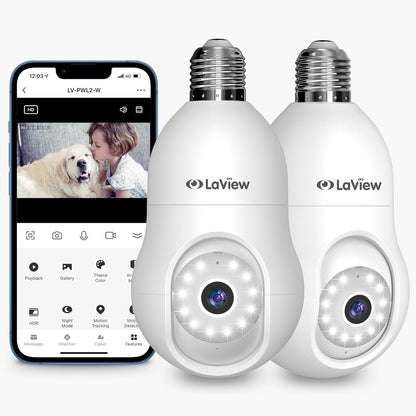 4MP Bulb Security Camera 2.4Ghz,360° 2K Security Cameras Wireless Outdoor Indoor Full Color Day and Night, Motion Detection, Audible Alarm, Easy Installation, Compatible with Alexa (2 Pack)