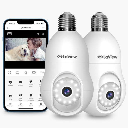 4MP Bulb Security Camera 2.4Ghz,360° 2K Security Cameras Wireless Outdoor Indoor Full Color Day and Night, Motion Detection, Audible Alarm, Easy Installation, Compatible with Alexa (2 Pack)