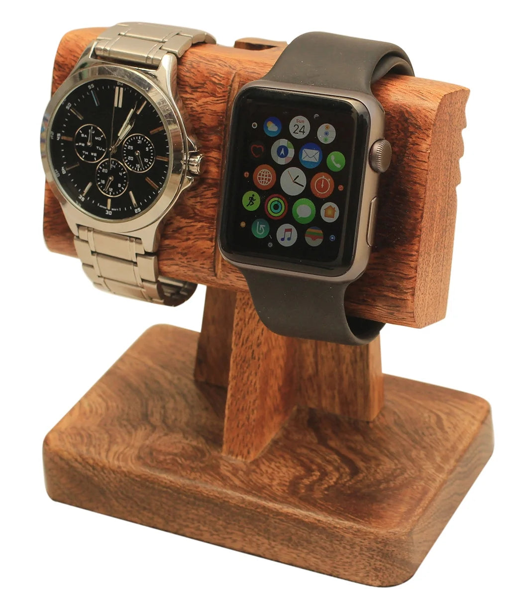 2 in 1 Watch Stand Nightstand Organizer Platform for All Models/Moms, DADS, Grandparents Made from Mango Wood