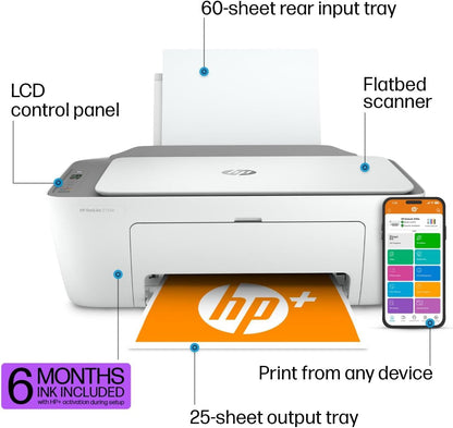 Deskjet 2755E Wireless All-In-One Color Inkjet Printer, Print, Scan, Copy, Best for Home, 6 Months of Ink Included (26K67A)