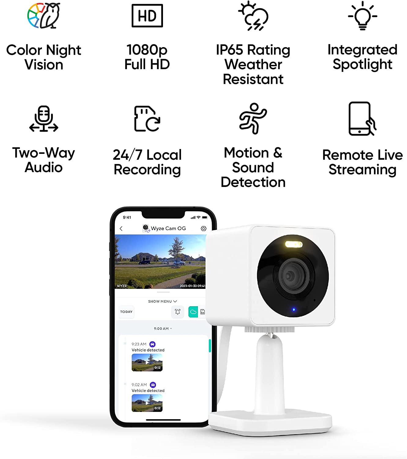 Security Cameras Wireless Outdoor, Cam OG Cameras for Home Security Indoor Camera, Color Night Vision, Spotlight, 2-Way Audio, Cloud & Local Storage, White, 1 Pack