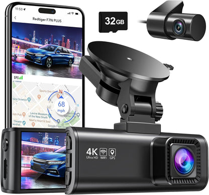 F7NP 4K Dash Cam with Wi-Fi GPS Front and OBD Hardwire Kit