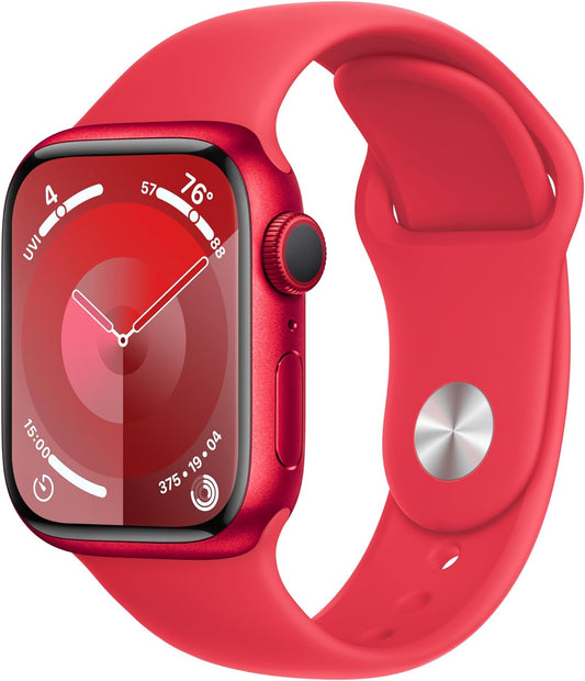 Watch Series 9 [GPS 41Mm] Smartwatch with (Product) RED Aluminum Case with (Product) RED Sport Band S/M. Fitness Tracker, ECG Apps, Always-On Retina Display, Water Resistant