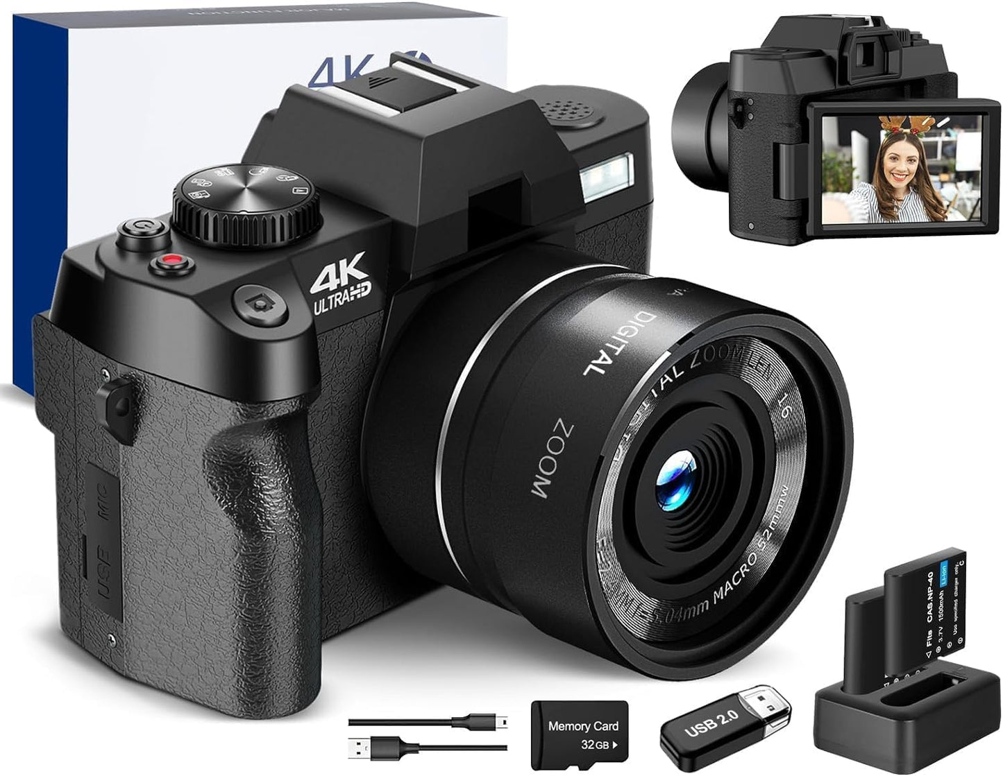 4K Digital Cameras for Photography, Video/Vlogging Camera for Youtube with Wifi & App Control, Travel Camera with 32GB TF Card & 2 Batteries,Compact Camera,Great Gift Choice(S100)