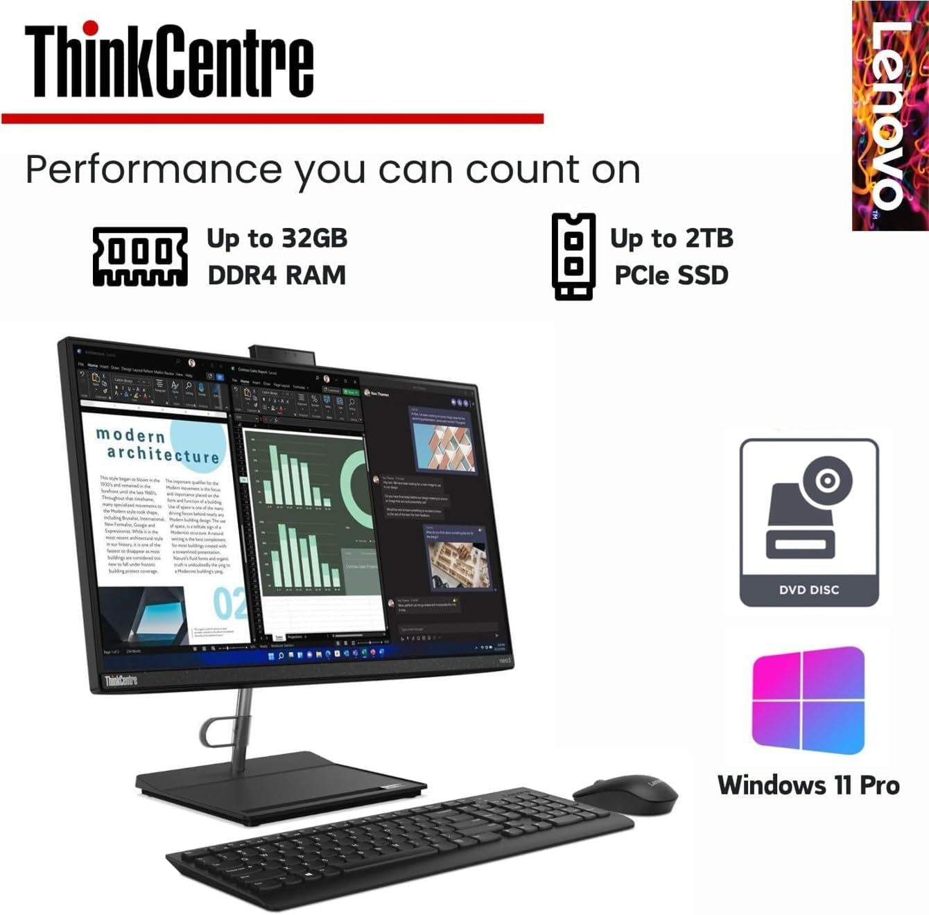 Thinkcentre All-In-One Business Computer, 23.8" FHD Display, 12Th Gen Intel 6-Core Processor, 16GB RAM, 512GB Pcie SSD, Wi-Fi, HDMI, Webcam, DVD-RW, Windows 11 Pro