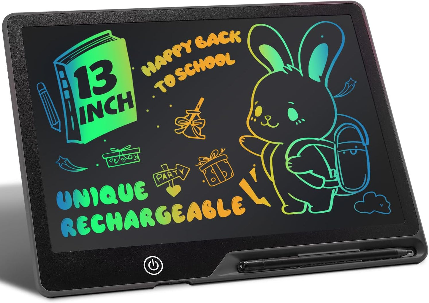 13 Inch LCD Writing Tablet for Kids, Rechargeable Doodle Board, Kid Drawing Pad Learning Toys Best Gift for Birthday Christmas 3 4 5 6 7 Year Old Girls Boys, Doodle Board for Toddlers (Black