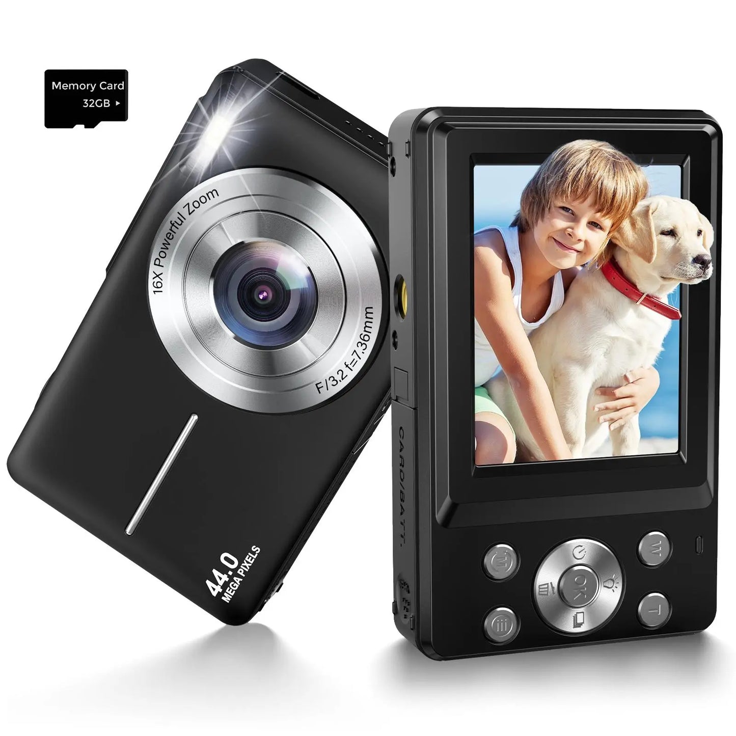 1080P 44MP Digital Camera, Summer Compact Mini Portable Digital Camera with 32G Memory Card, 16X Digital Zoom Vintage Camera, Point and Shoot Camera, Photography Entry-Level Camera Digital, Suitable for Teenage Students, Back to School Gifts, Mini Camera