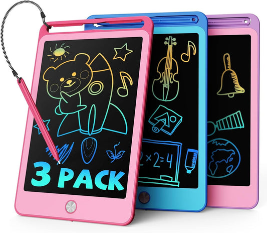 3 Pack LCD Writing Tablet for Kids, 8.5 Inch Blue+Pink+Purple Doodle Board Drawing Board Reusable Drawing Tablet with Lanyard, Educational Kids