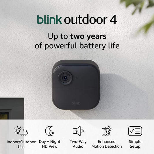 Outdoor 4 (4Th Gen) – Wire-Free Smart Security Camera, Two-Year Battery Life, Two-Way Audio, HD Live View, Enhanced Motion Detection, Works with Alexa – 2 Camera System