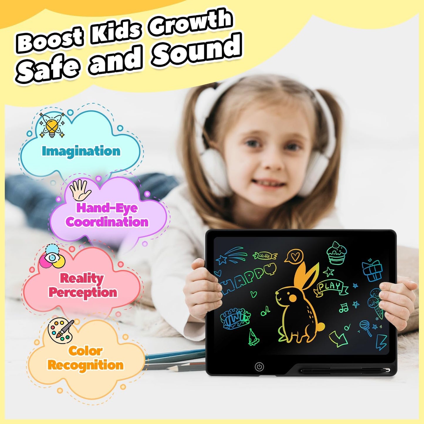 13 Inch LCD Writing Tablet for Kids, Rechargeable Doodle Board, Kid Drawing Pad Learning Toys Best Gift for Birthday Christmas 3 4 5 6 7 Year Old Girls Boys, Doodle Board for Toddlers (Black