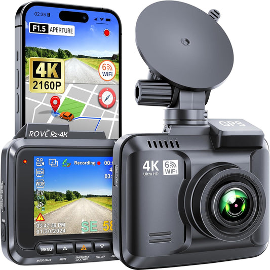 R2-4K Dash Cam Built-In Wifi GPS Car Dashboard Camera Recorder with UHD 2160P, 2.4" IPS Screen, 150° Wide Angle, WDR, Night Vision