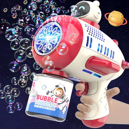 【12Days】Automatic Air Bubble Gun Machine Astronauts Are 10000+ Air Bubbles, 360 ° Colorful Lights per Minute, No Leakage, 69 -Hole Air Bubble Liquid Bubble Machine Gun Remote Control and 3D -Style Astronaut Design