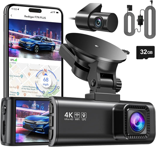 F7NP 4K Dash Cam with Wi-Fi GPS Front and OBD Hardwire Kit