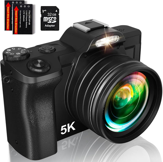 5K Digital Camera for Photography, Wifi Auto Focus Vlogging Video Camera for Youtube with 32GB SD Card, 6-Axis Anti-Shake 3.5" Screen Fill Light 5K Camera with 58Mm UV Filter, 16X Digital Zoom Camera