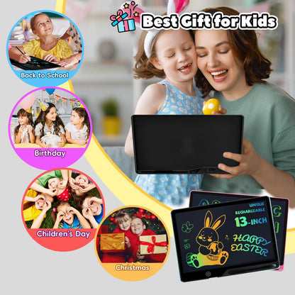 13 Inch LCD Writing Tablet for Kids, Rechargeable Doodle Board, Kid Drawing Pad Learning Toys Best Gift for Birthday Christmas 3 4 5 6 7 Year Old Girls Boys, Doodle Board for Toddlers (Black