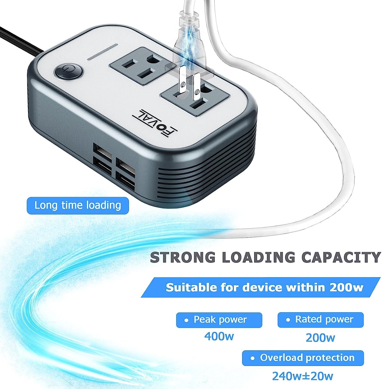 200W Car Power Inverter, 12V DC to 110V AC Car Converter with 4 USB Ports Car Laptop Charger, Car Adapter for Plug Outlet