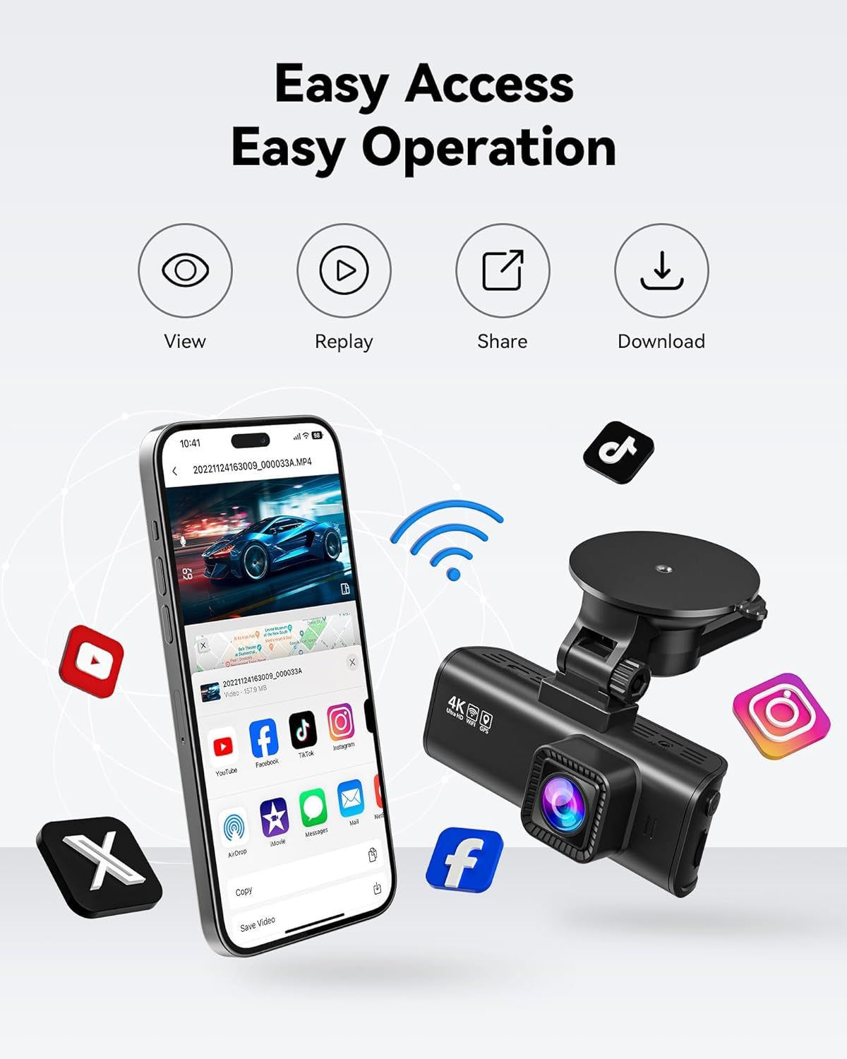 F7NP 4K Dash Cam with Wi-Fi GPS Front and OBD Hardwire Kit