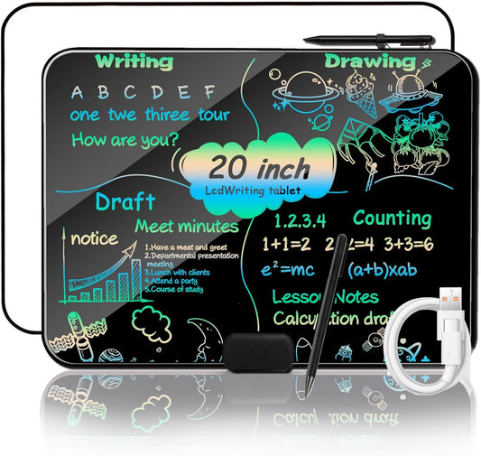 LCD Writing Tablet 20Inch Colorful Drawing Tablet Doodle Board, Type-C Charging Drawing Pads, Educational Learning Toddler Toys for 3 4 5 6 7 8 9 Years Old Boy and Girls Black