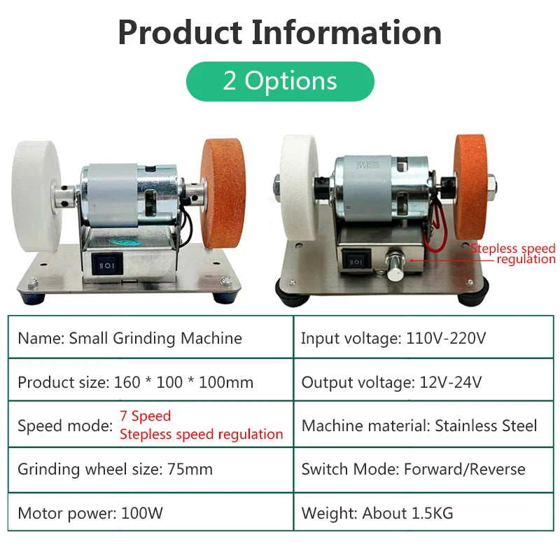 110V/220V Small Grinding Machine 100W Table Grinding Coarse and Fine Double Grinding Wheels Household Electric Grinding Polishin